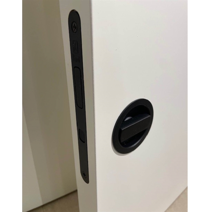 Lås til skydedør, rund design hagelås m/vrider, sort, isat