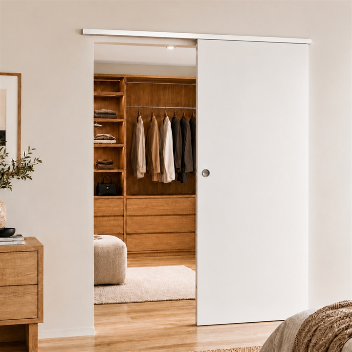 SlimLine Space Sølv Glat skydedør m/rund greb - 2-vejs softclose
