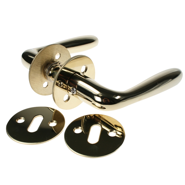 Dørgreb L-form inkl. nøgleskilt, blank messing